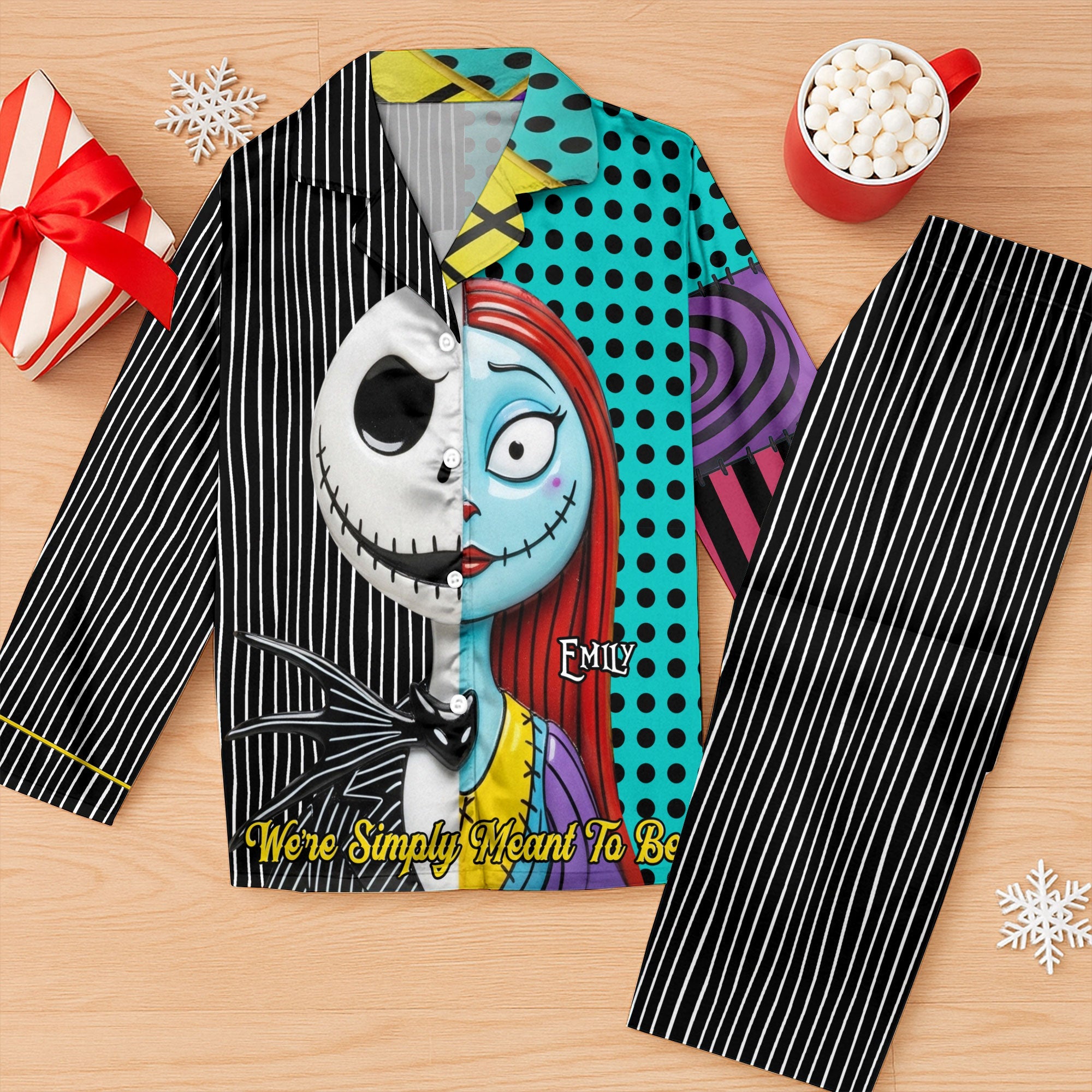 We're Simply Meant To Be - Spooky Couple Pajama Set - Personalized Gifts for Couples Pajama Set PopCulturePrints