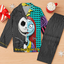 Load image into Gallery viewer, We&#39;re Simply Meant To Be - Spooky Couple Button Up Pajama Set - Personalized Gift for Couples Pajama Set PopCulturePrints
