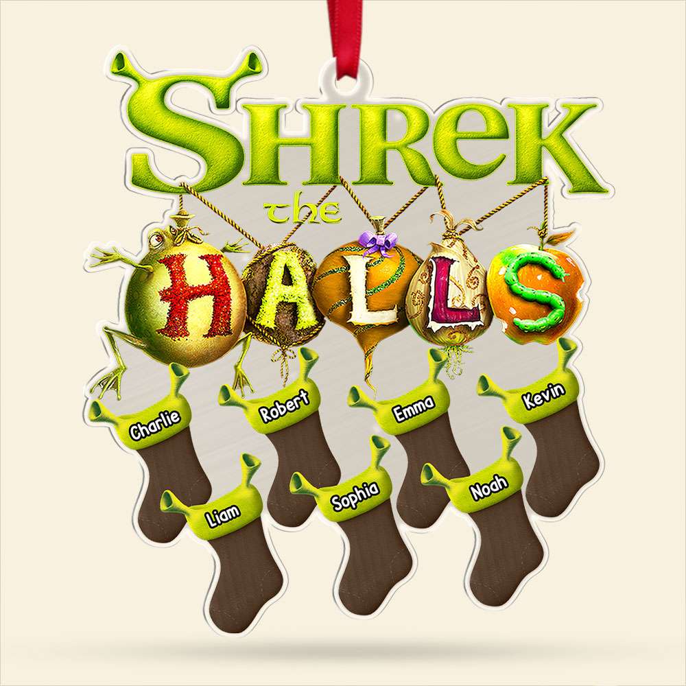 Personalized Family Christmas Ornament - Green Stocking Shrek Theme