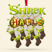 Load image into Gallery viewer, Personalized Family Christmas Ornament - Green Stocking Shrek Theme
