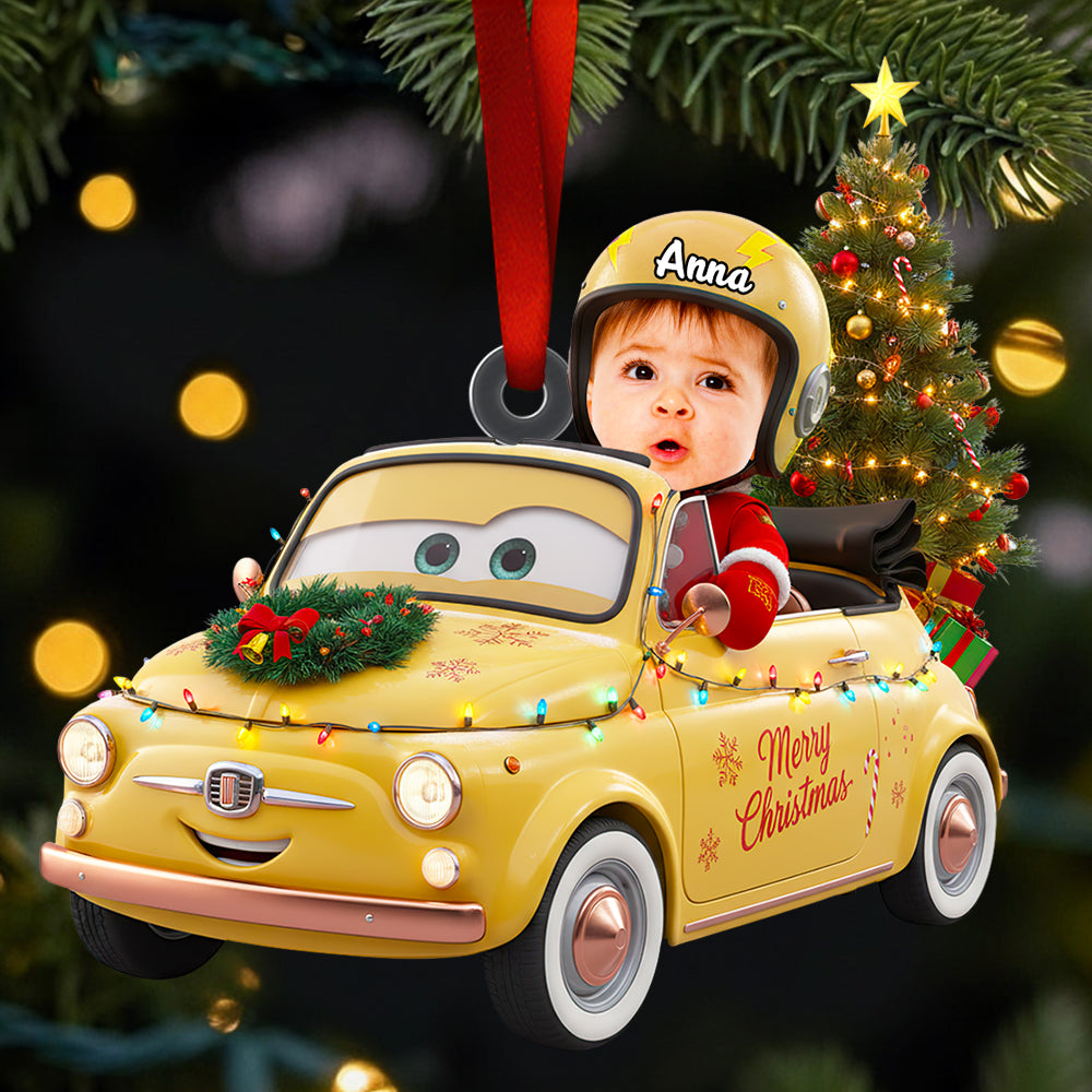 "Zooming into Christmas Fun!" - Personalized Racing Kids Christmas Ornament - Custom Photo Gift for Kids & Families Ornament PopCulturePrints