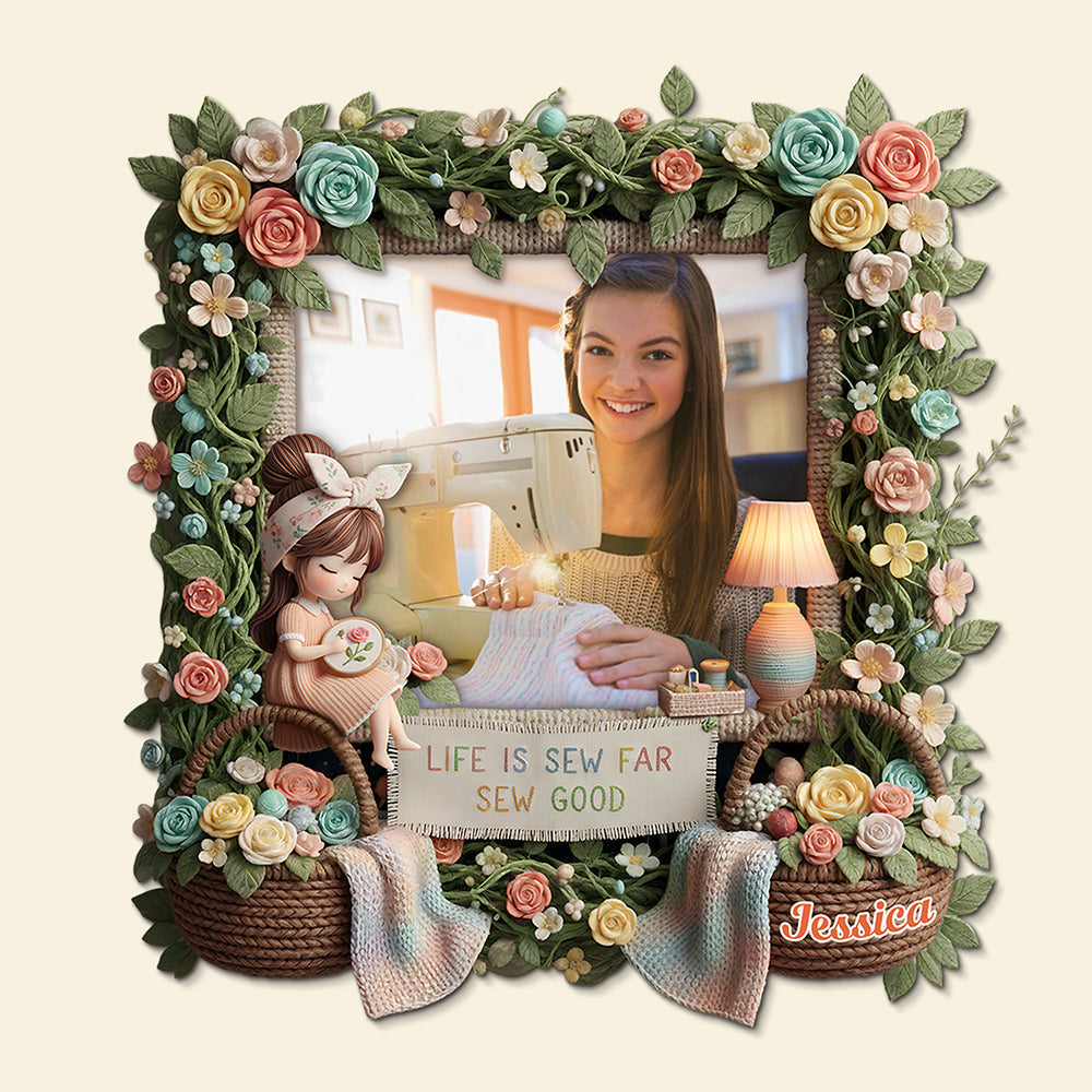 Life is Sew Far Sew Good - Sewing Girl Custom Photo Fridge Magnet Fridge Magnet PopCulturePrints