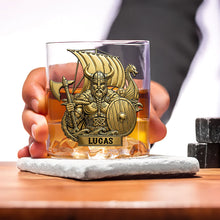Load image into Gallery viewer, “True Warriors: Drink Like a Viking” - Personalized Whiskey Glass for Your Bold Spirits Whiskey Glass PopCulturePrints
