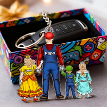 Load image into Gallery viewer, “Celebrate Your Super Dad!” - Retro Game Dad Keychain - Personalized Gift for Father, Grandpa, and More Keychains PopCulturePrints
