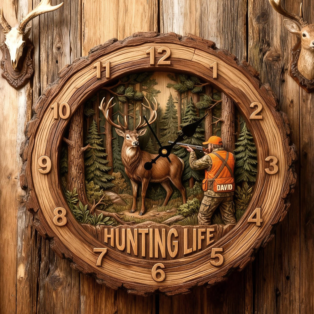 “Live the Hunting Life” - Personalized Acrylic Wall Clock - Custom Gift for Hunters, Dads, and Outdoor Enthusiasts Hanging Wall Clock PopCulturePrints