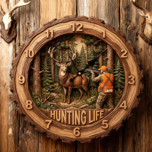 “Live the Hunting Life” - Personalized Acrylic Wall Clock - Custom Gift for Hunters, Dads, and Outdoor Enthusiasts Hanging Wall Clock PopCulturePrints