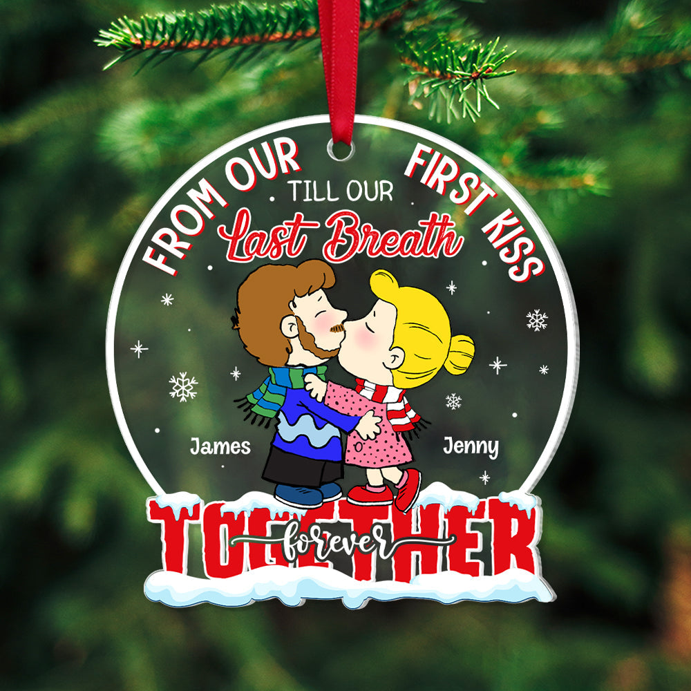 Personalized Cartoon Couple Kissing Christmas Ornament - Perfect Gift for Couples