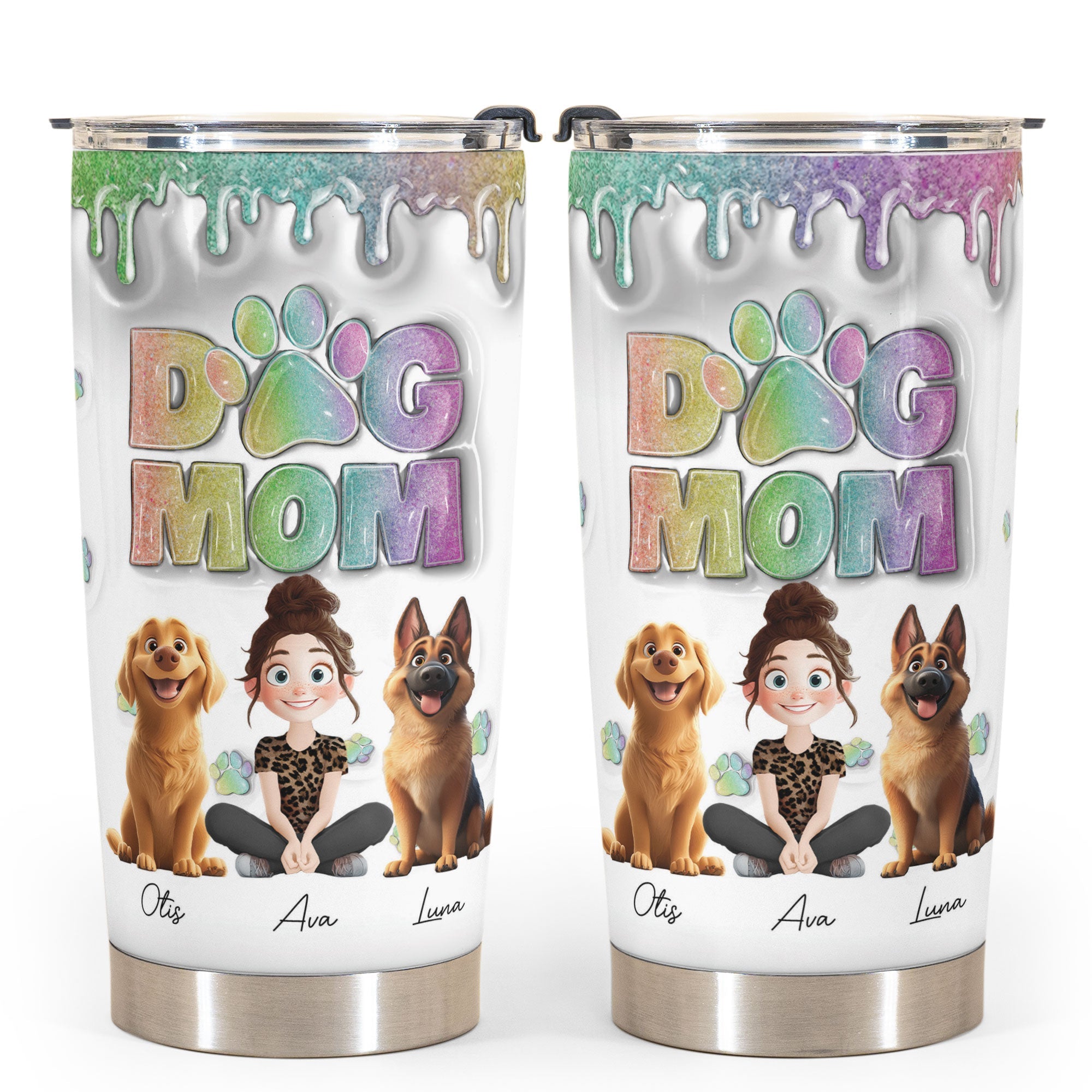 “Paw-sitively Pawesome!” - Lovely Dog Mom Cartoon Personalized Tumbler Cup - Custom Gift for Dog Lovers and Pet Moms Tumbler Cup PopCulturePrints