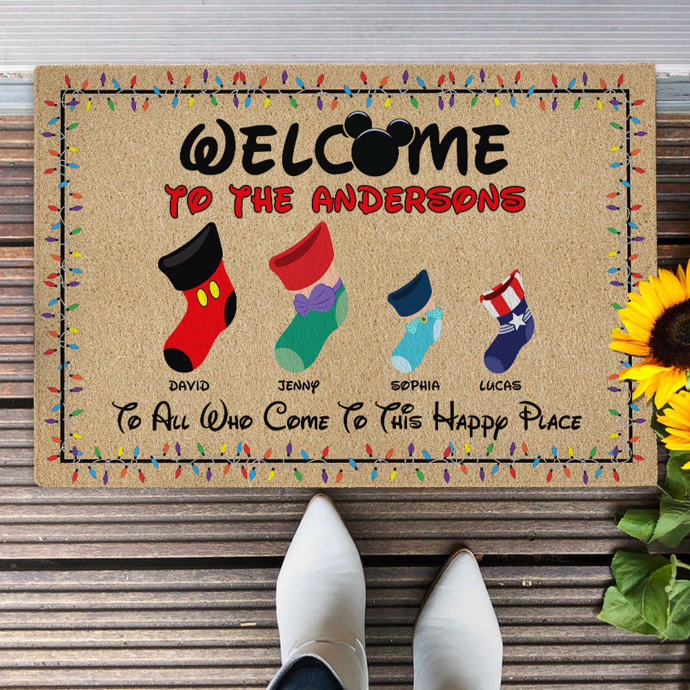 Personalized Family Christmas Stocking Doormat