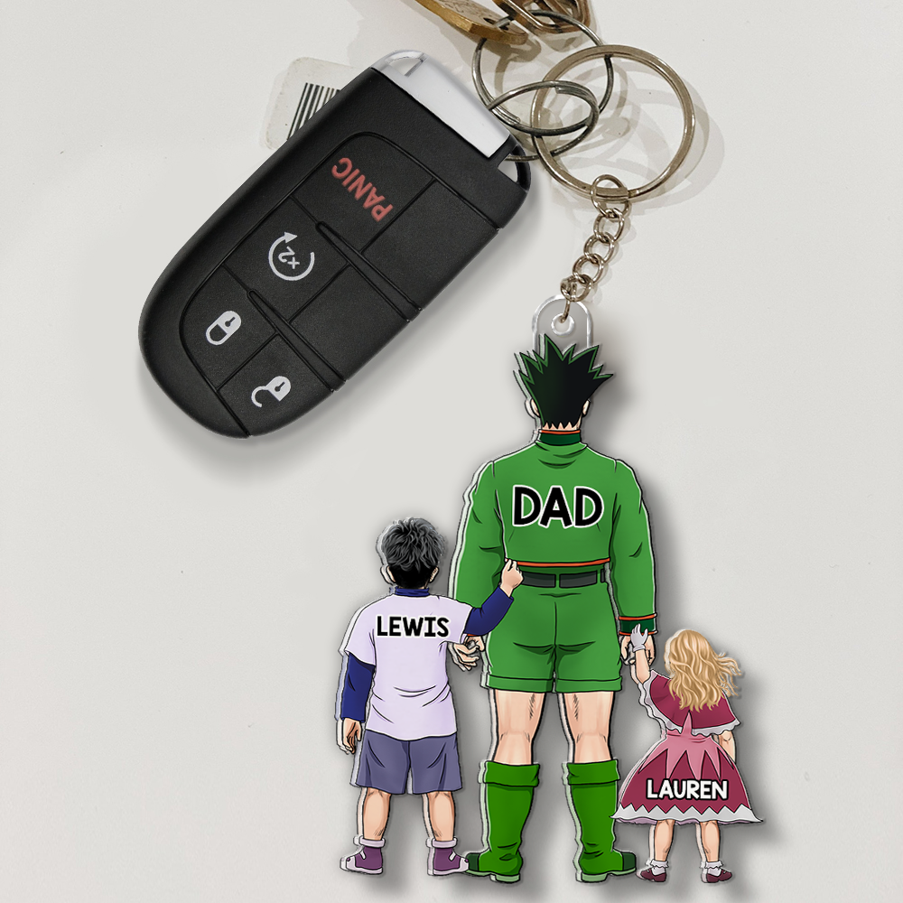 “Forever Connected: Personalized Cartoon Family Keychain for Dad” - Unique Custom Gift for Dad, Grandpa Keychains PopCulturePrints