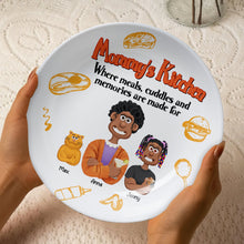 Load image into Gallery viewer, Mommy&#39;s Kitchen - Where Meals, Cuddles and Memories Are Made | Personalized Round Plate for Mom and Grandma Ceramic Round Plate PopCulturePrints
