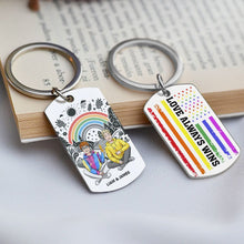 Load image into Gallery viewer, Personalized LGBT Couple Keychain - Love Always Wins Keychains PopCulturePrints
