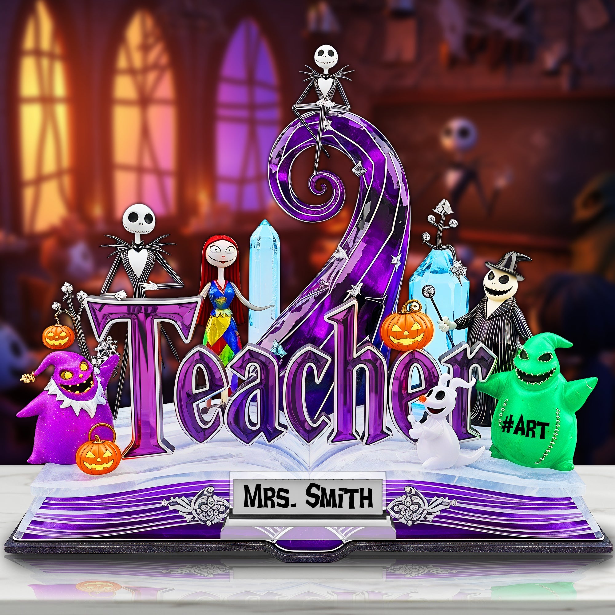 Horror Teacher Plaque - Personalized Gift for Teachers Who Love the Spooky Shaped Plaques PopCulturePrints