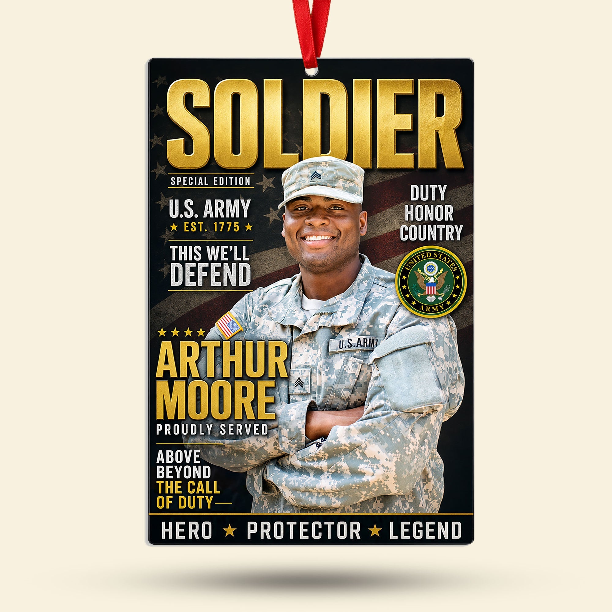 Honor Your Hero - Custom Photo Christmas Ornament for Proud Soldiers Ornament PopCulturePrints