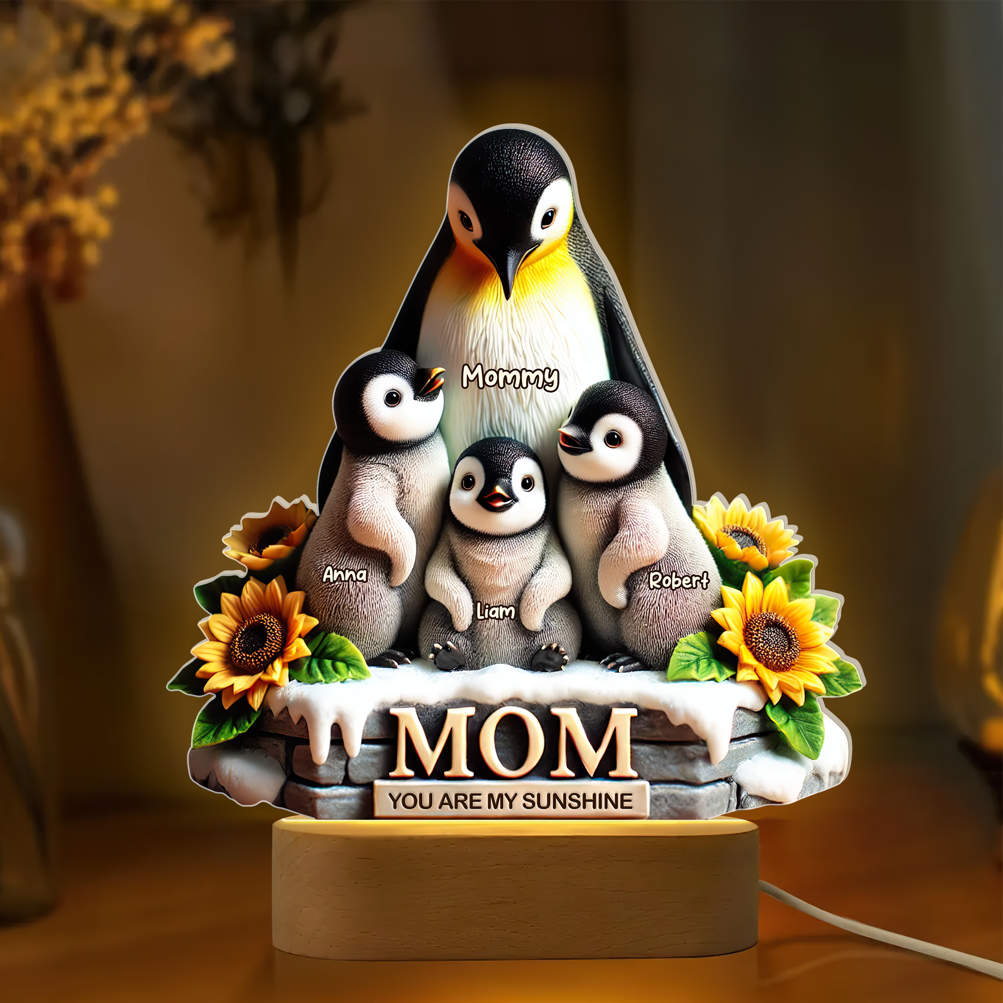 You Are My Sunshine - Personalized Penguin Mom Led Light - Unique Gift for Mom and Grandma Led Night Light PopCulturePrints