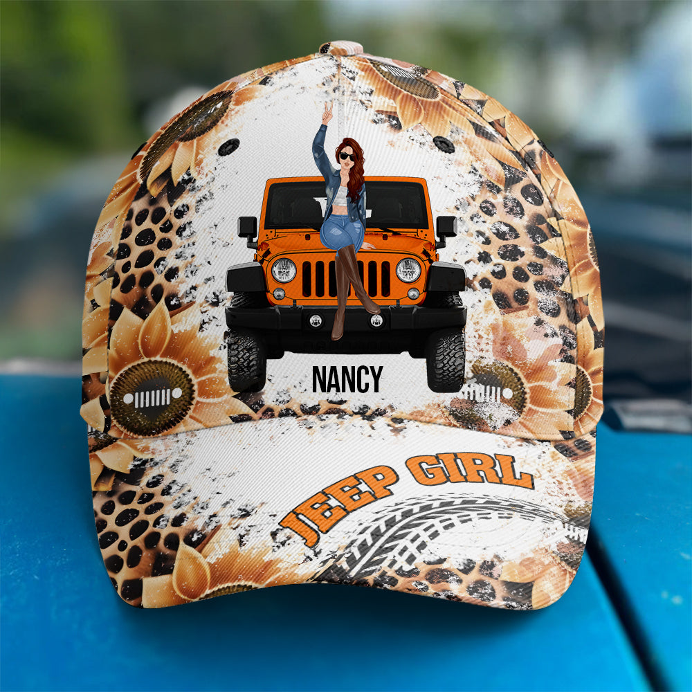 Personalized Jeep Girl Cap with Sunflower and Custom Name