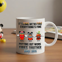 Load image into Gallery viewer, &quot;It&#39;s Fine, We&#39;re Fine!&quot; - Personalized Coworker Chaos Mug - Custom Gift for Friends, Colleagues, and Family Coffee Mug PopCulturePrints
