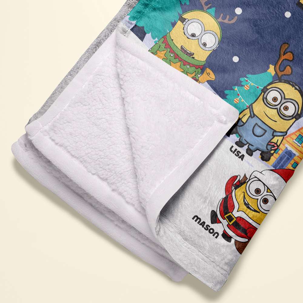 Personalized Minion-Themed Christmas Blanket for Grandma Blanket PopCulturePrints