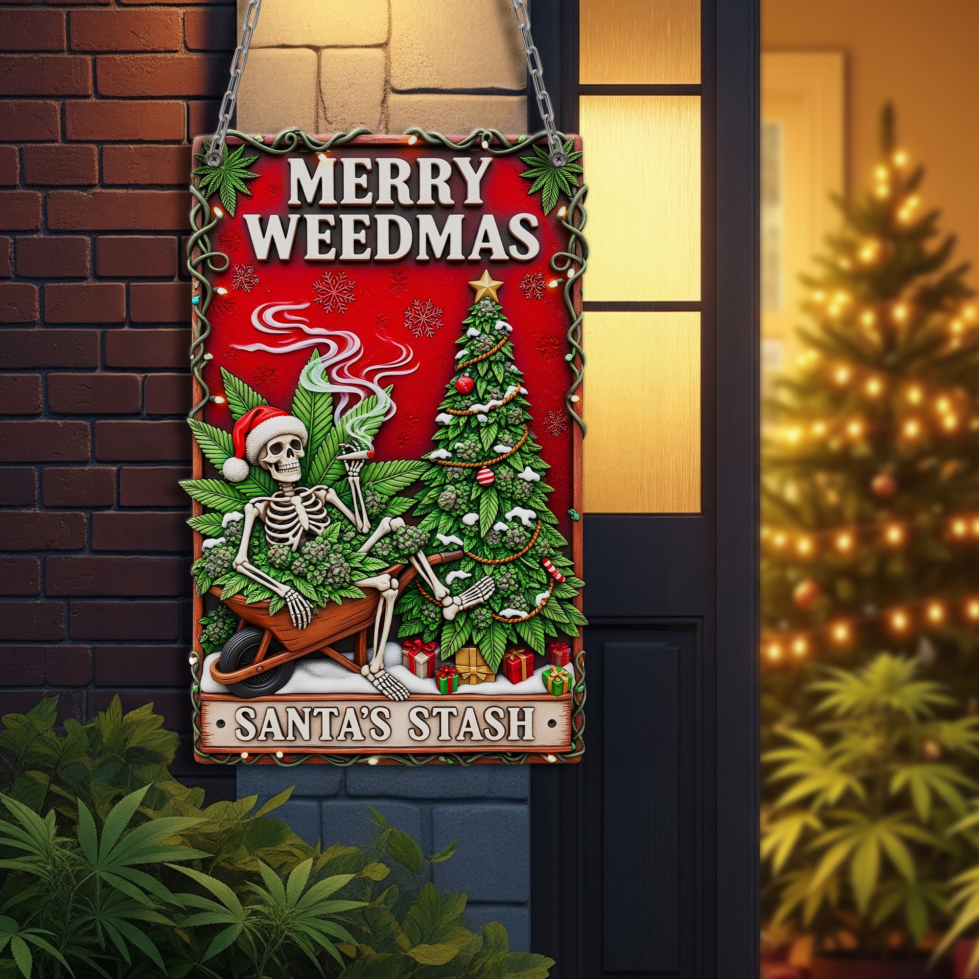 Merry Weedmas Metal Sign - Personalized Gift for Smokers Metal Signs PopCulturePrints