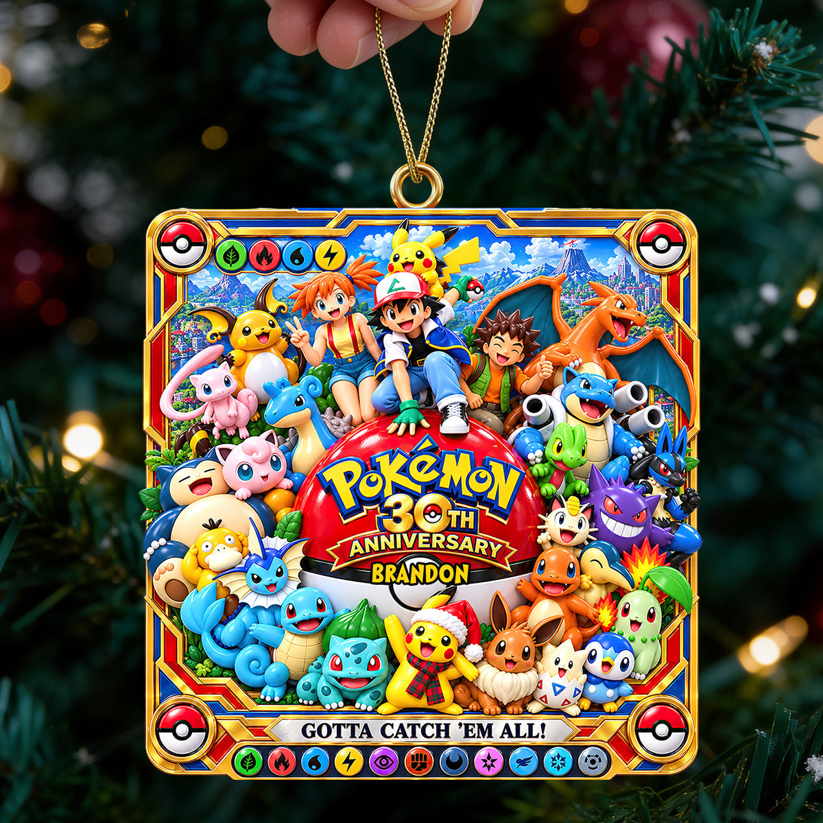 “Gotta Catch 'Em All!” Celebrate with the 30th Anniversary Colorful Creature Ornament - Personalized Christmas Gifts