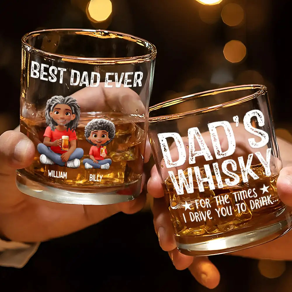 "For The Times I Drive You To Drink" - Personalized Whiskey Glass for the Best Dad Ever Whiskey Glass PopCulturePrints