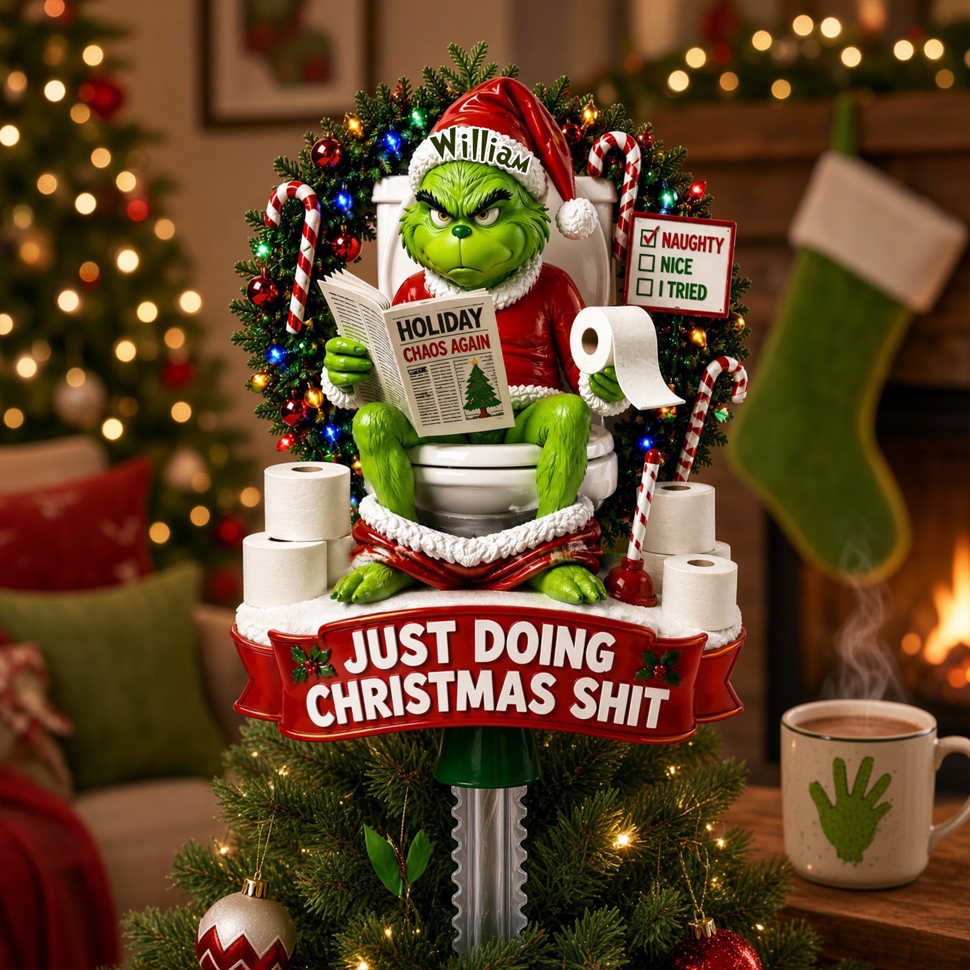 “Just Doing Christmas Shit” - Personalized Christmas Monster Tree Topper