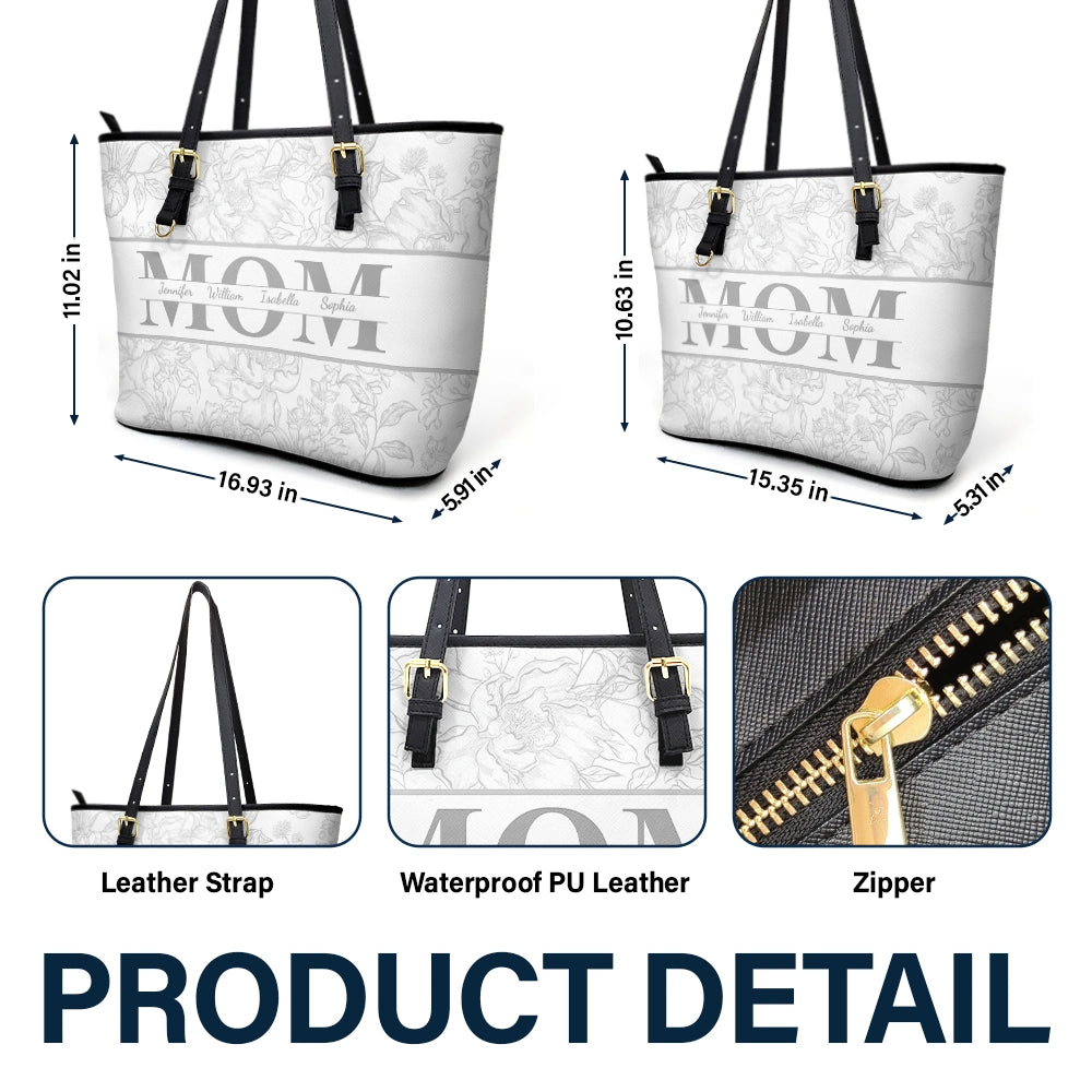 Celebrate Her Love: Personalized Mom Floral Design Tote Bag - Unique Gift for Moms and Grandmas Leather Tote Bag PopCulturePrints