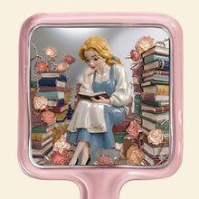 Load image into Gallery viewer, "Immerse Yourself in Stories" - Girl in Books Handle Mirror - Personalized Gift for Book Lovers Mirror PopCulturePrints
