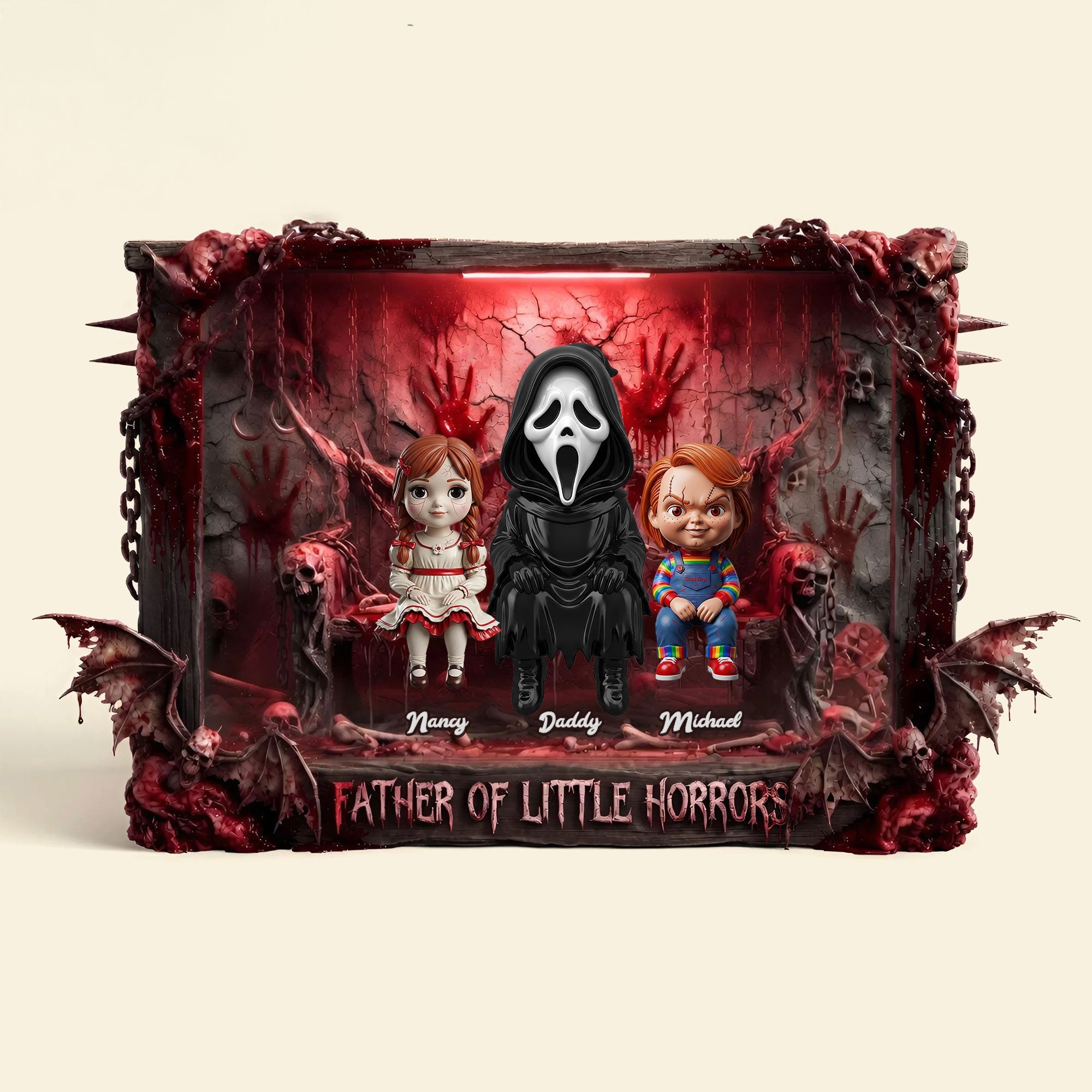 "For the Dad Who Loves a Touch of Spookiness" - Father Of Little Horrors Acrylic Plaque - Personalized Gift for Dads, Grandpas, and Horror Fans Shaped Plaques PopCulturePrints