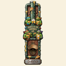 Load image into Gallery viewer, "Shells Up, Drinks Up" - Personalized One More Slice Wall Hanging Bottle Opener Bottle Opener PopCulturePrints
