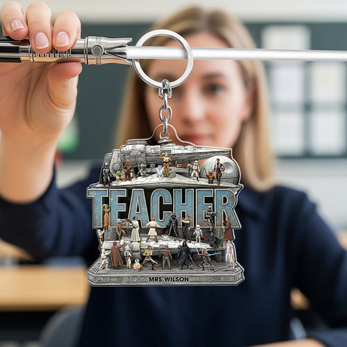 Best Teacher In The Galaxy Keychain - Personalized Gift for Educators Keychains PopCulturePrints