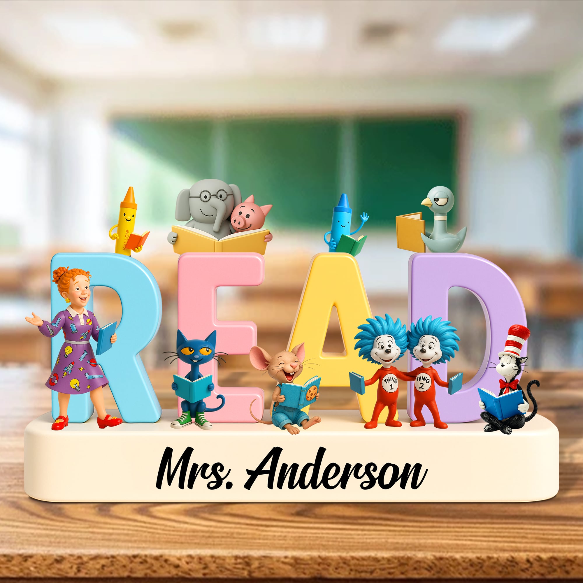 Inspire Learning: Personalized Cartoon Teacher Plaque - Unique Gift for Teachers Shaped Plaques PopCulturePrints