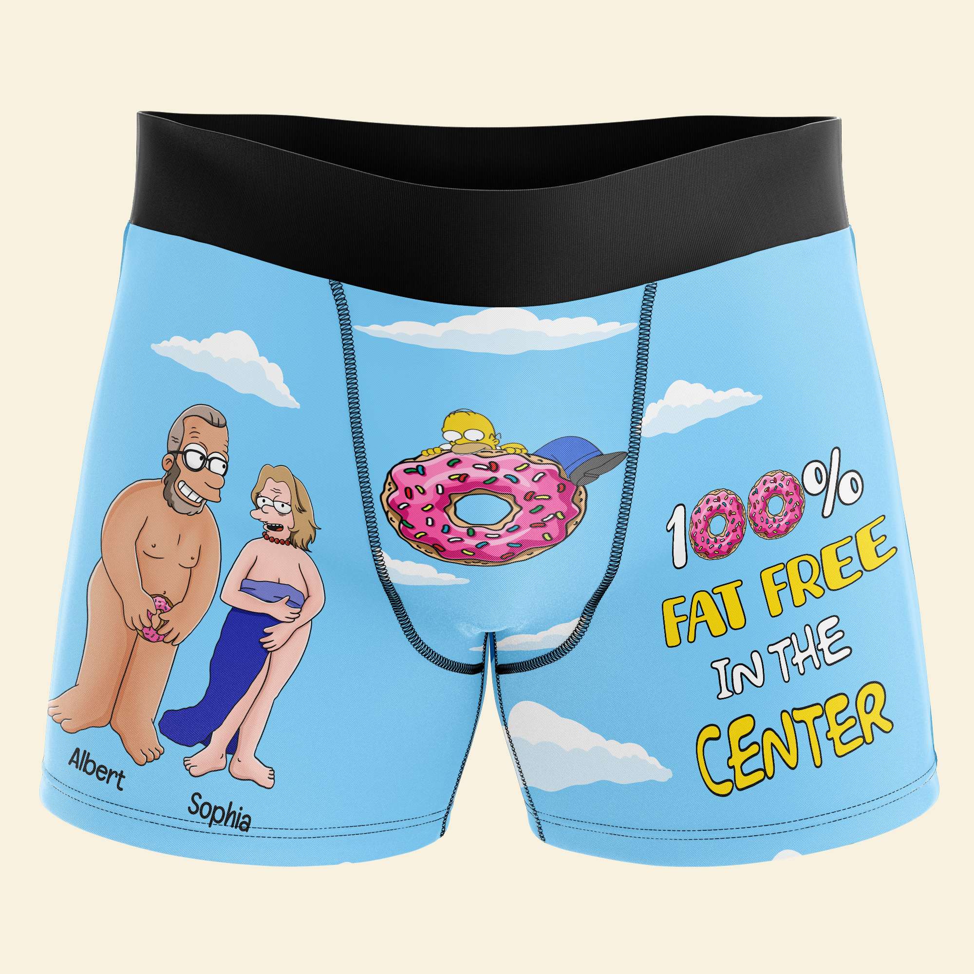Custom Cartoon Couple Boxer Shorts - Personalized '100% Fat Free' Design | Valentine's Day Gifts Boxer Briefs PopCulturePrints