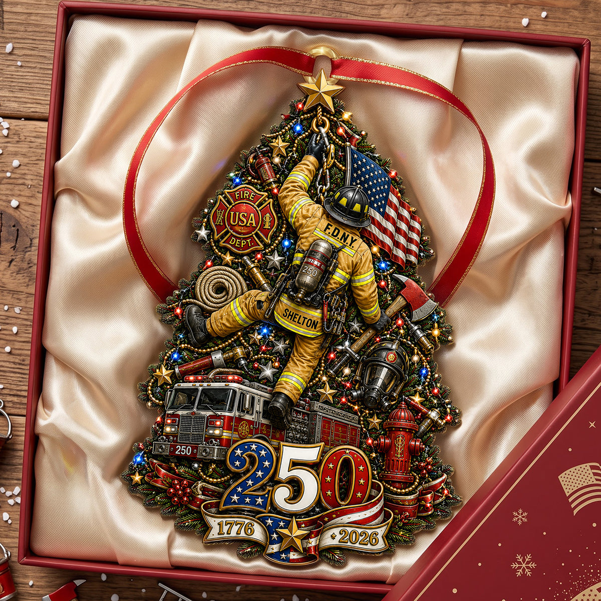 Celebrate the Heroes - Firefighter 250th Anniversary USA Ornament - Personalized Christmas Gift