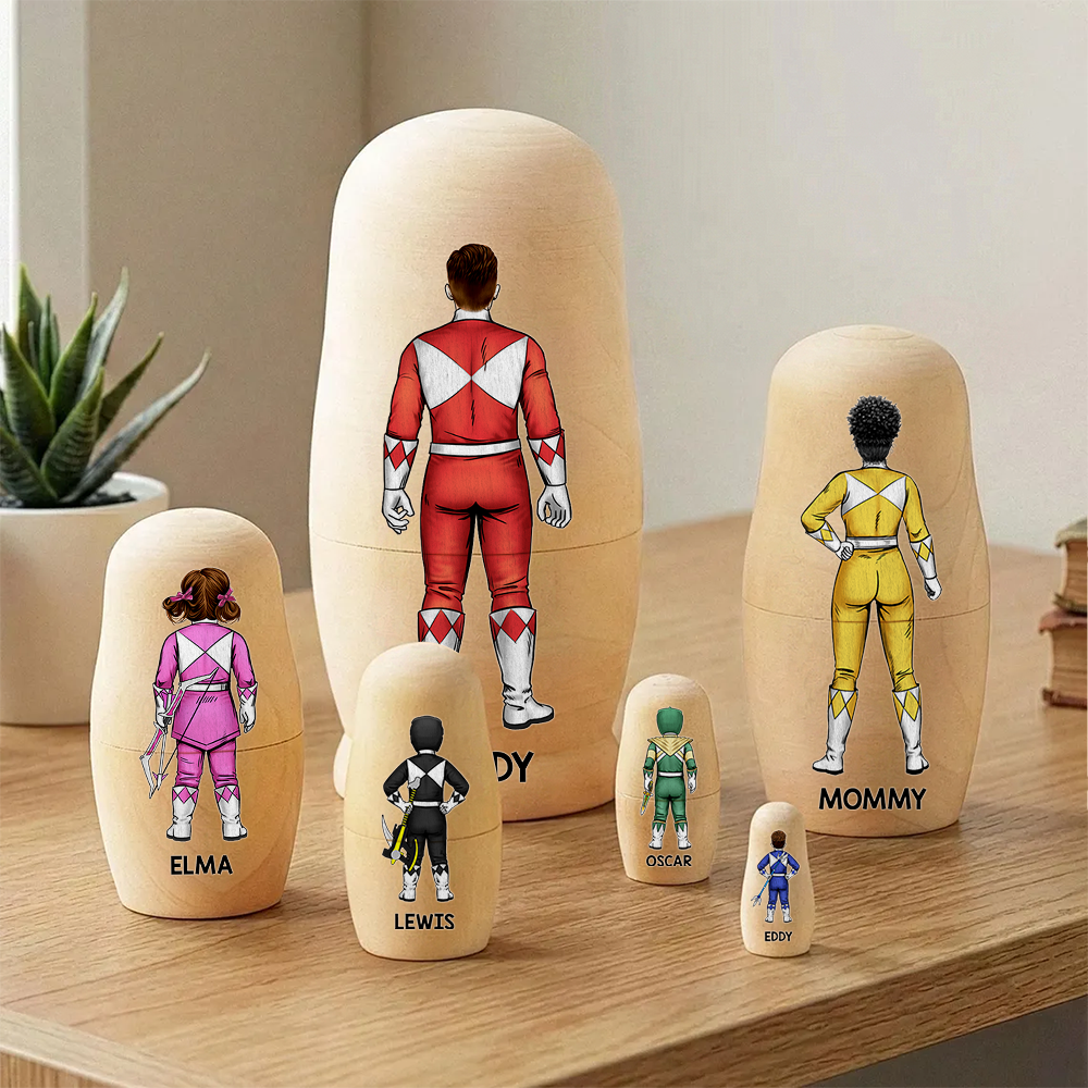 Family of Light Guardians Nested Dolls - Personalized Wooden Gift for Families Wooden Nesting Dolls PopCulturePrints