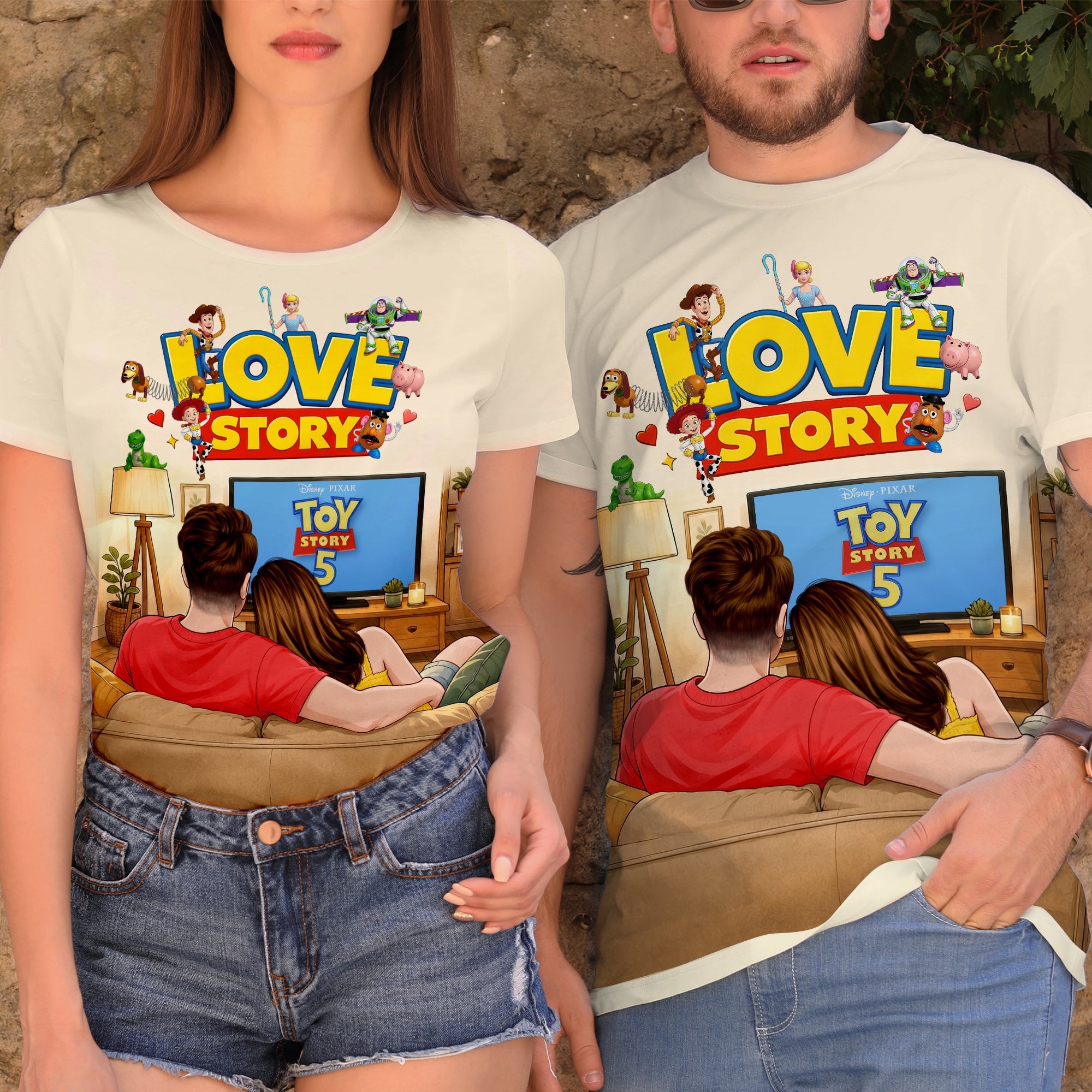 Love Story Couple Watching Shirt - Personalized Gifts for Couples