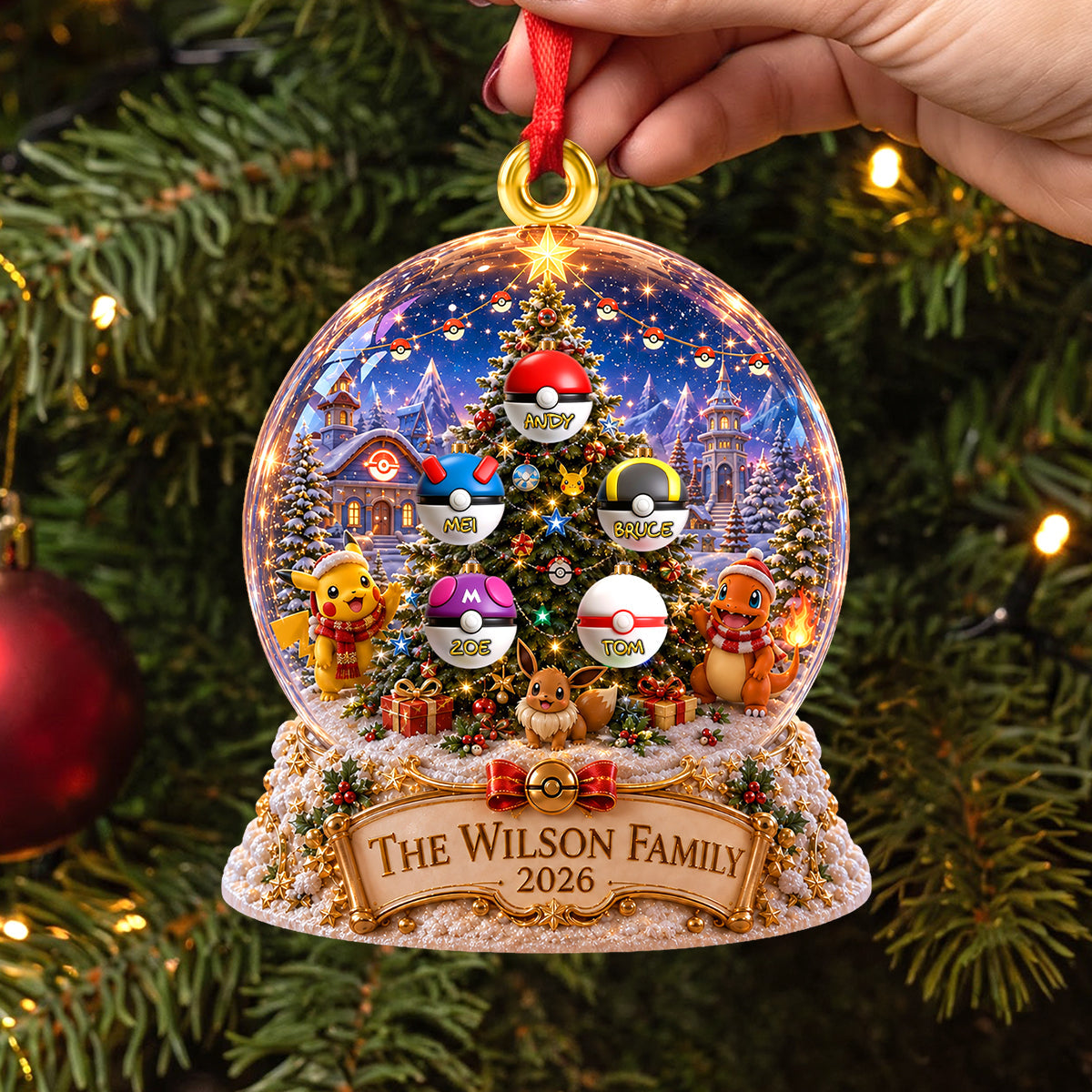 “Celebrate Family Memories with Personalized Fantasy Balls Acrylic Ornament” - Custom Christmas Gift for Pokémon Lovers