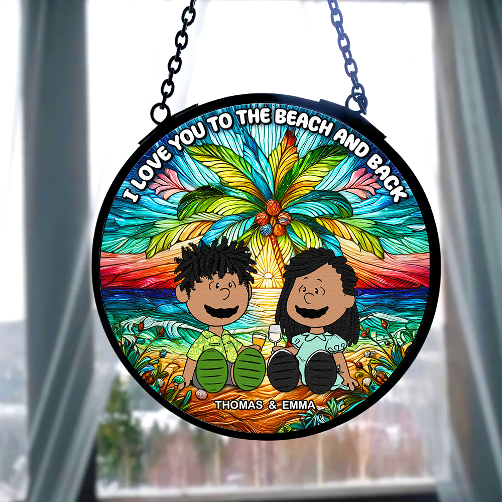 Custom Beach-Themed Stained Glass Art for Couples - Perfect Personalized Valentine's Day Gifts Ornament PopCulturePrints