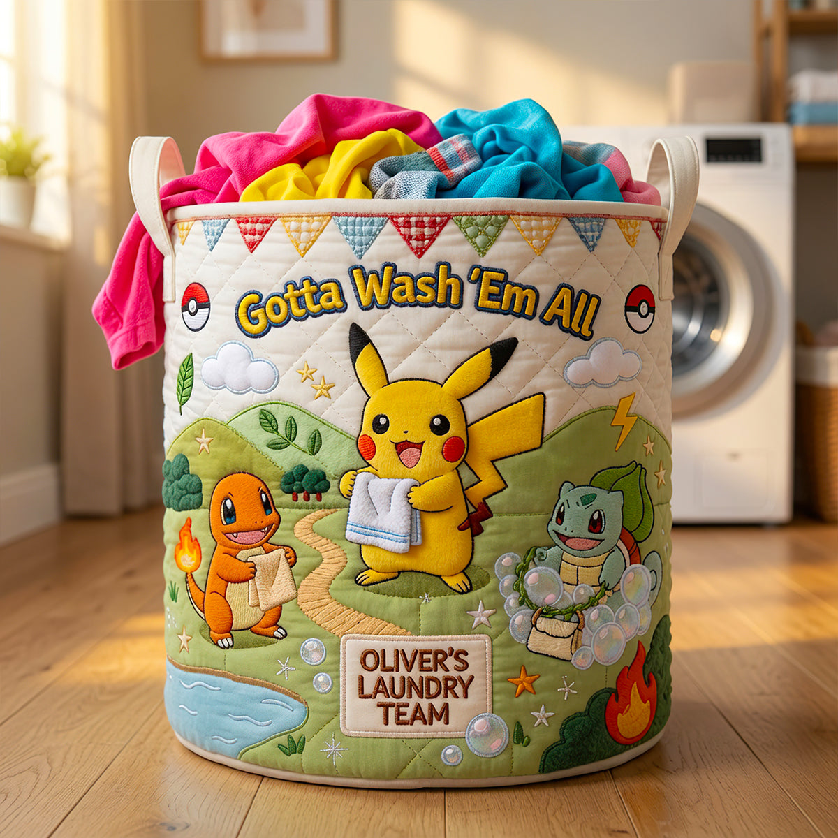 Lovely Characters Doing Laundry Quilted Laundry Basket - Personalized Gifts 02hadt020726 Laundry Basket PopCulturePrints
