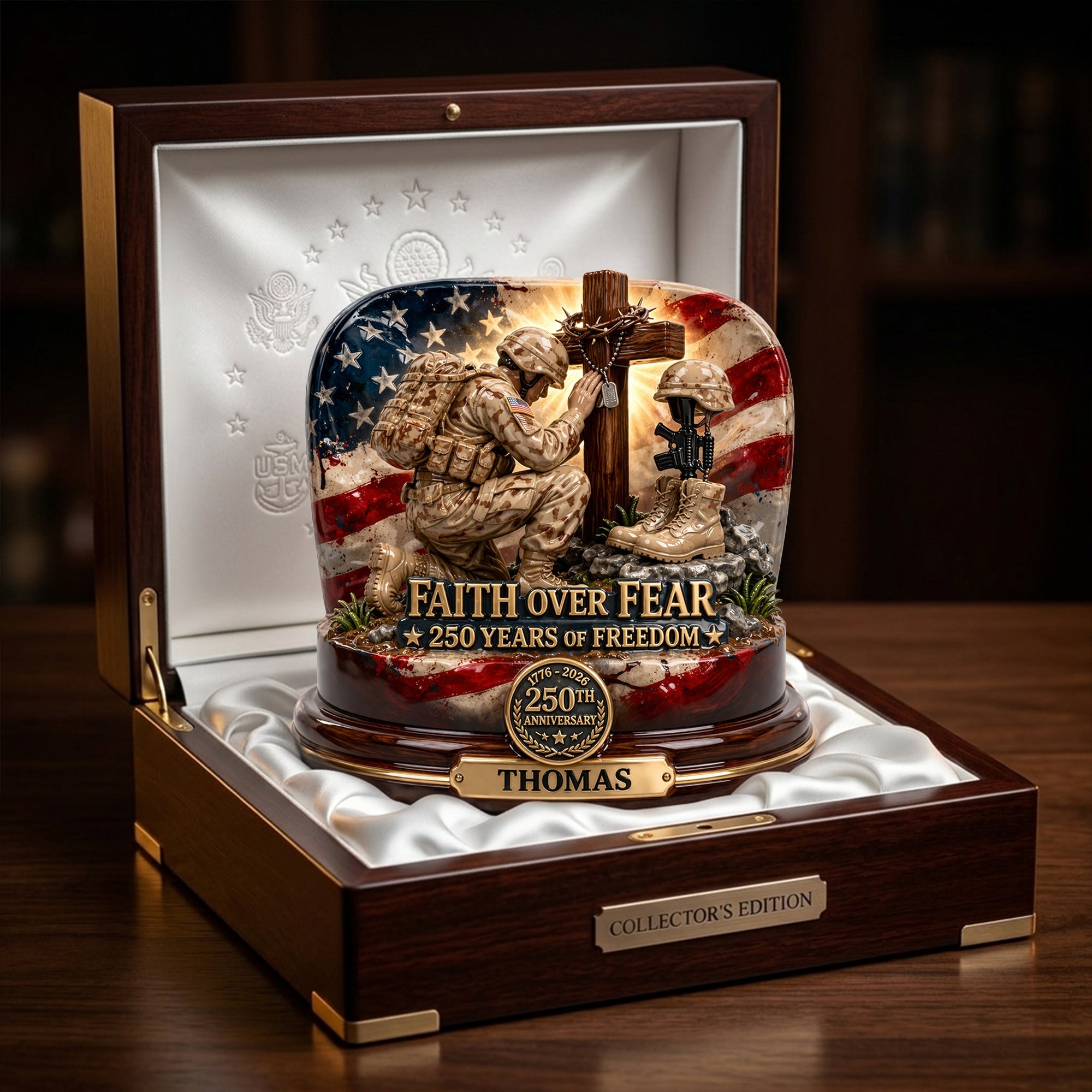Faith Over Fear: 250 Years of Freedom - Personalized America 250th Anniversary Veteran Acrylic Plaque Shaped Plaques PopCulturePrints