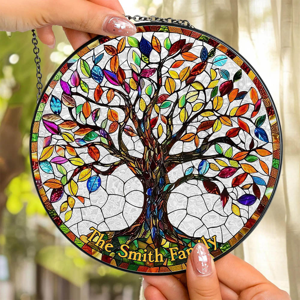 Personalized Family Tree Stained Glass Window Hanging