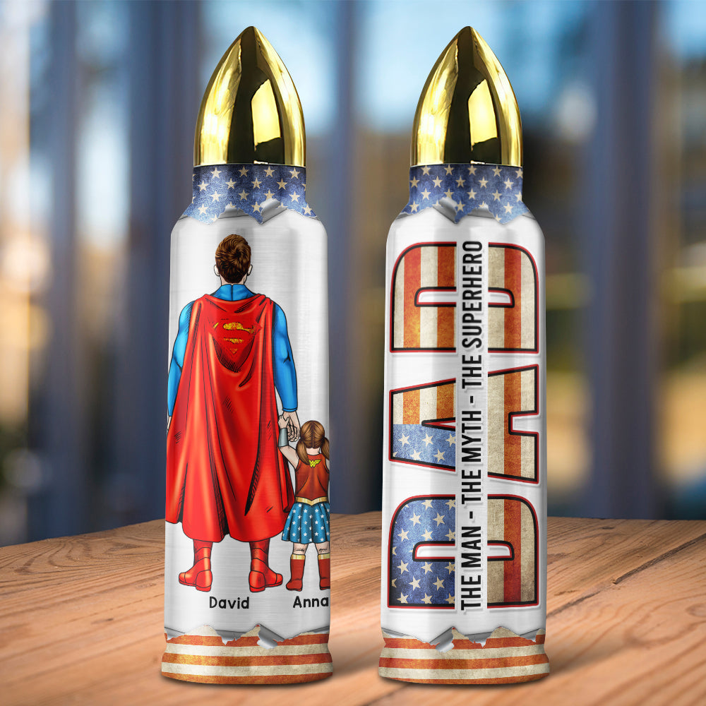 Custom Superhero Dad Bullet Tumbler - Personalized Father's Day Gift