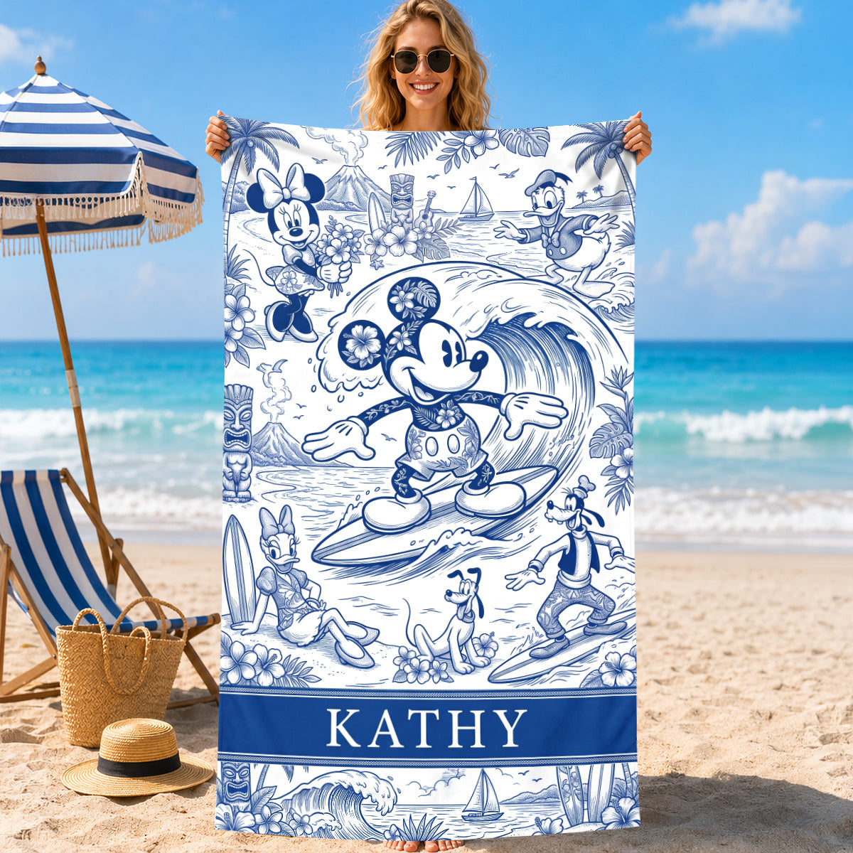 Surf's Up with Mickey and Friends - Personalized Beach Towel for Surfing Lovers