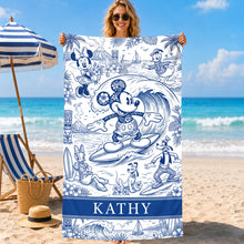 Load image into Gallery viewer, Surf's Up with Mickey and Friends - Personalized Beach Towel for Surfing Lovers
