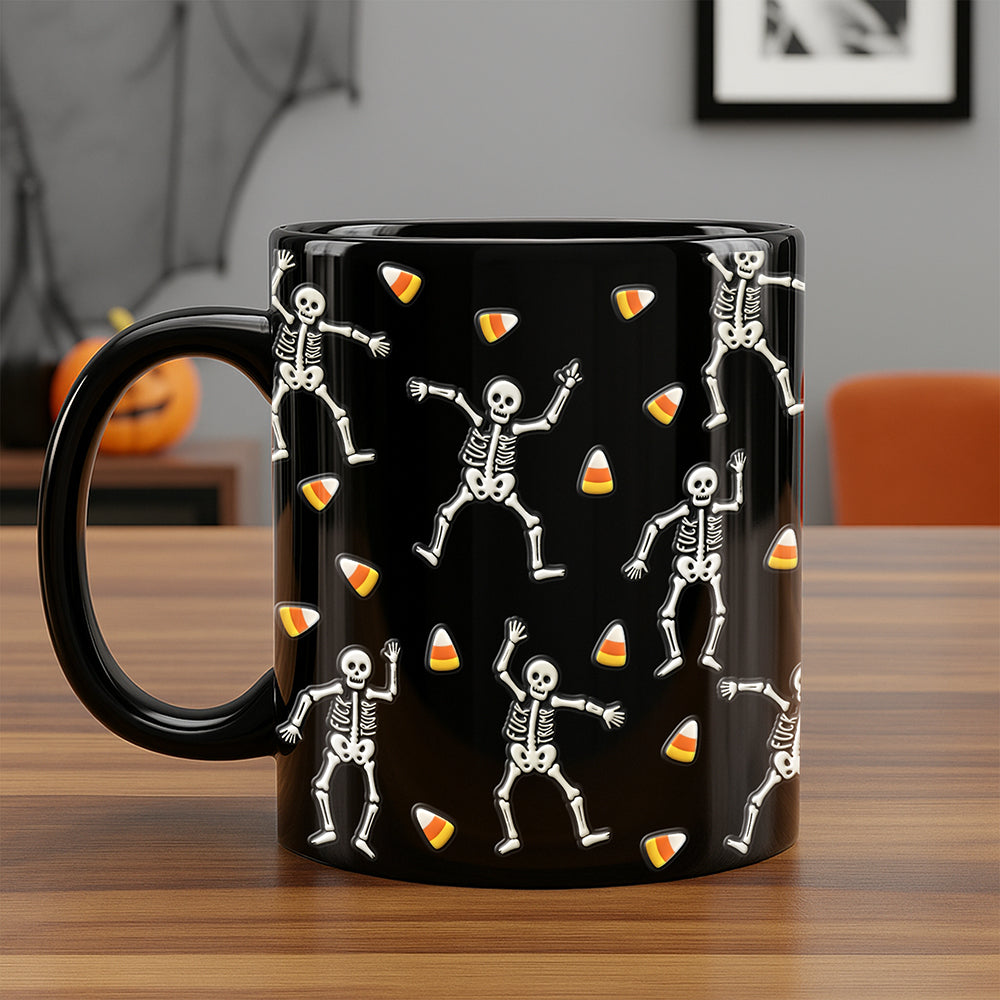 “Get Spooky with a Smile” - Slightly Subtle Halloween Skeleton Black Mug - Personalized Gift for Halloween Lovers Coffee Mug PopCulturePrints