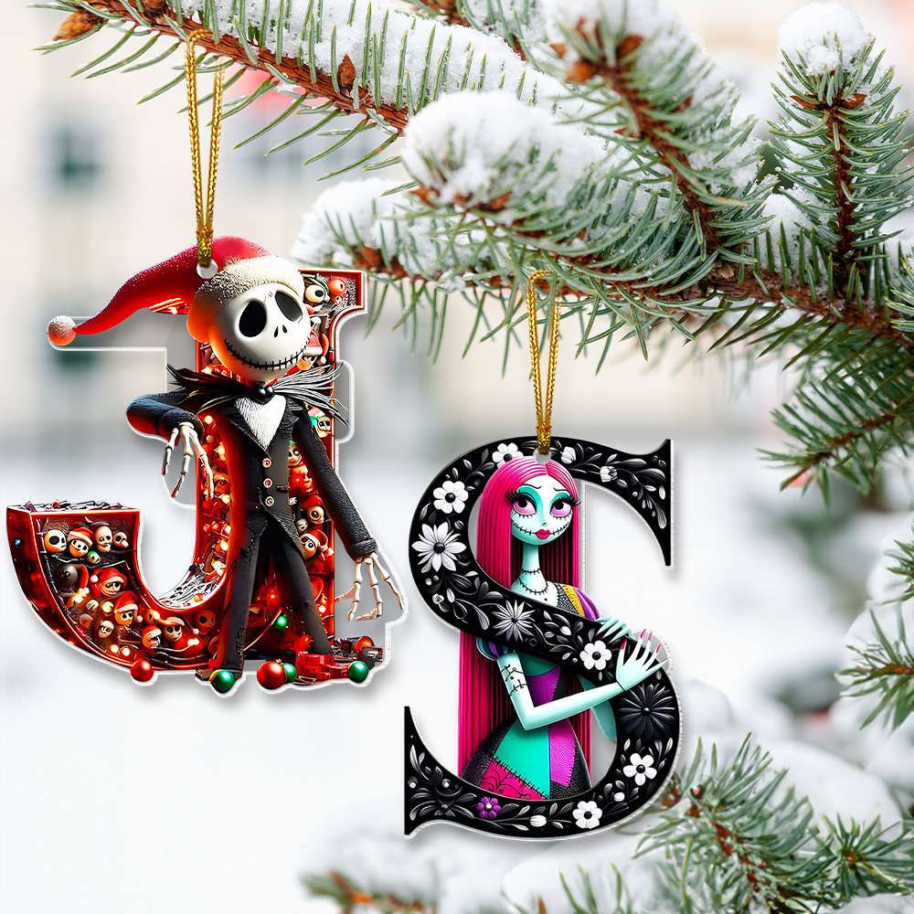 Custom Gothic Alphabet Christmas Ornament for Couples - Valentine's Day Gifts Ornament PopCulturePrints