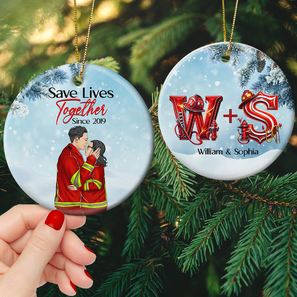 Personalized Firefighter Ornament for Couples – Valentine’s Day Gifts & Christmas Gift Ornament PopCulturePrints