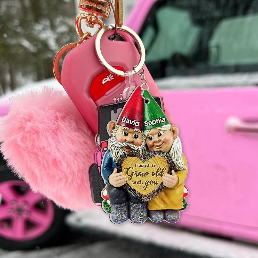 Personalized Old Gnome Couple Keychain - 'I Want To Grow Old With You' | Perfect Gift for Couples Keychains PopCulturePrints