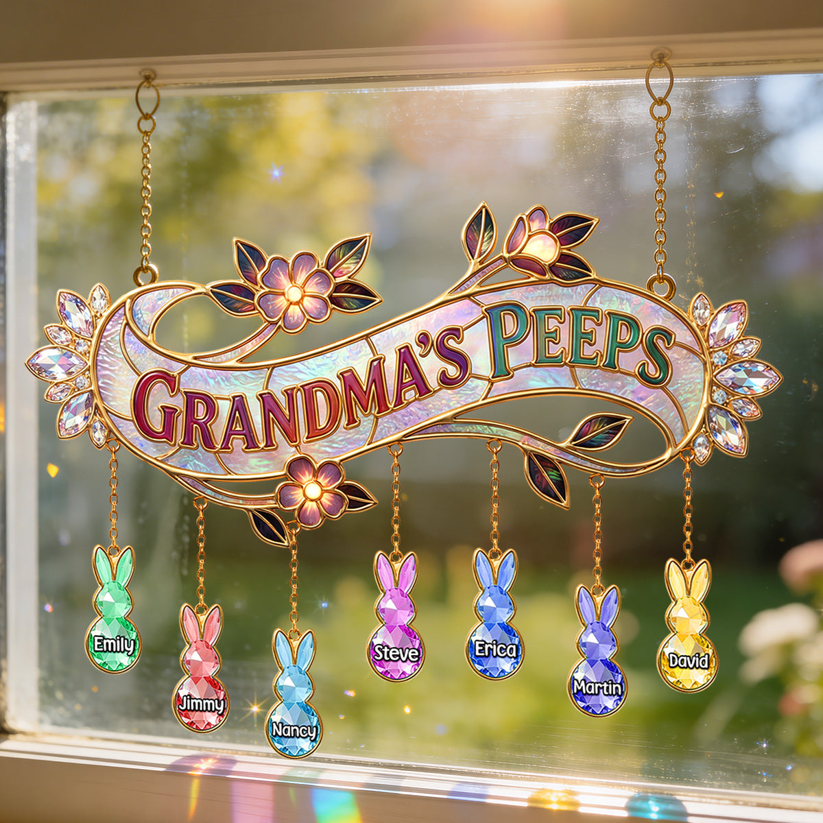 "Bring Joy to Grandma's Day with Personalized Touch!" - Cute Little Peeps Suncatcher, Custom Gift for Mom & Grandma Ornament PopCulturePrints