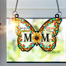 Load image into Gallery viewer, You Are My Sunshine, I Love You Forever &amp; Always - Sunflower Butterfly Window Hanging Suncatcher - Personalized Gift for Mom, Grandma, and Any Special Woman Ornament PopCulturePrints
